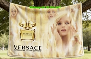 Versace Yellow Diamond Perfume Ad Print Flannel Throw Blanket in Golden Yellow and White IMG_1595